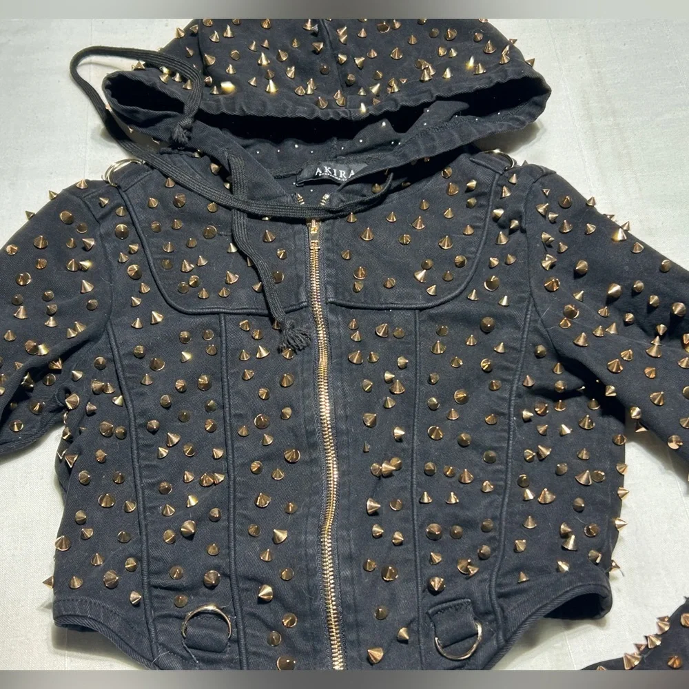 AKIRA Black Bomber Jacket with Gold Studs - Picture 2 of 11